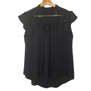 Black Chiffon Blouse With Crochet At Front